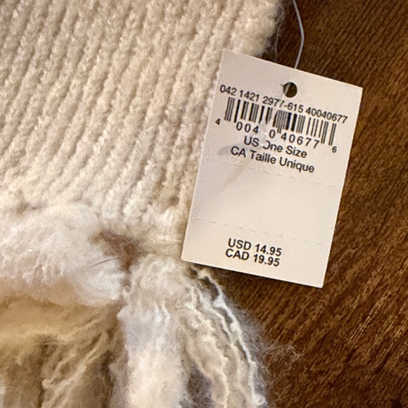 American Eagle NWT ivory Striped (orange/hot pink/green) Knit Scarf with Fringe - Picture 2 of 5